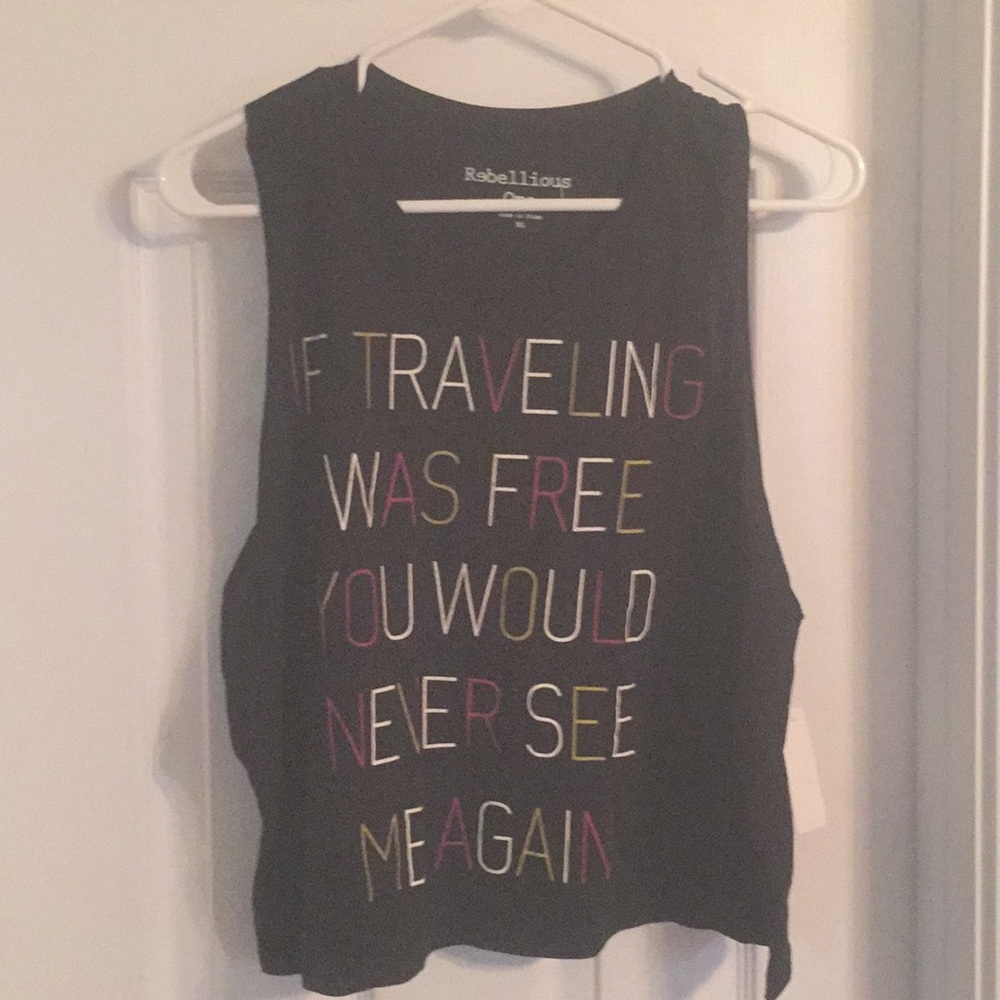 Rebellious One Crop Top with deep arm openings.